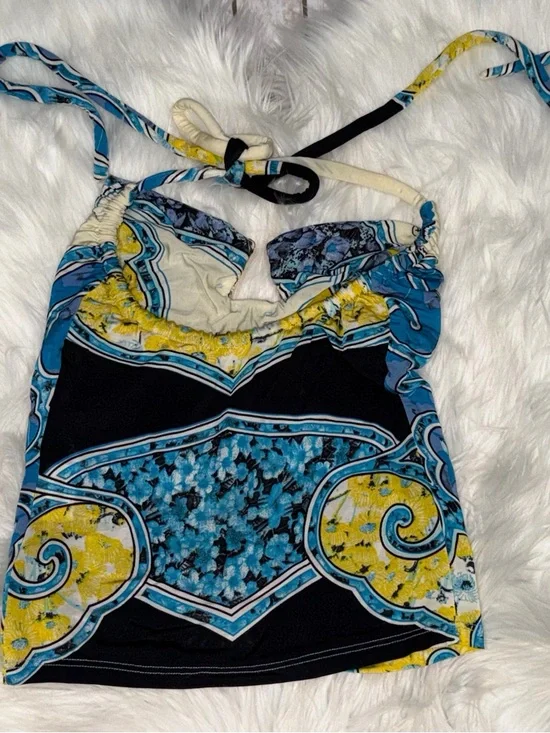 Vintage Roberto Cavalli Multicolor Print Stretch Knit Halter Neck Top Medium - Picture 3 of 5